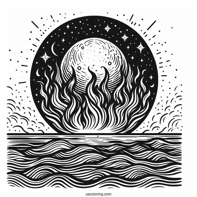 Large Smouldering Sun Over Ocean