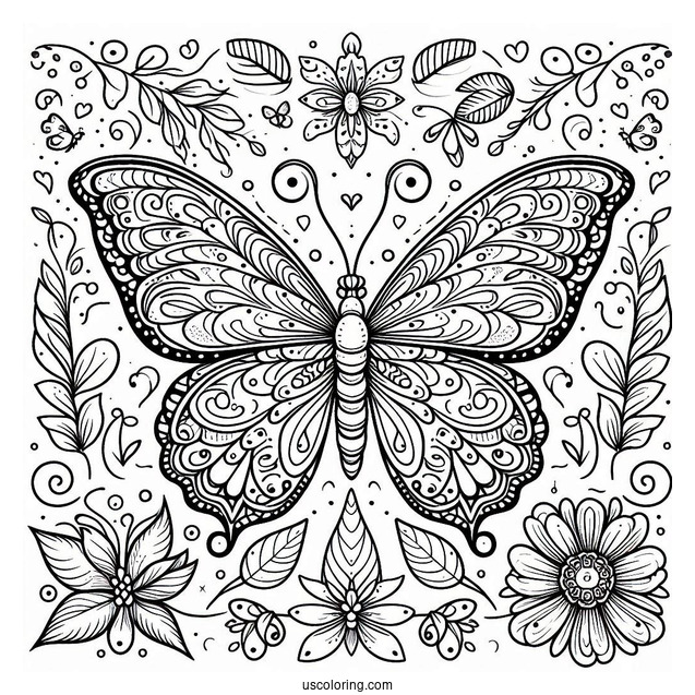 Pretty Butterfly With Detailed Wings To Color