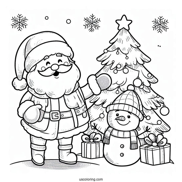 Santa And a Snowman With Christmas Tree