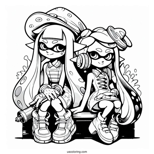 Splatoon Coloring Page Of Squid Sisters Callie And Marie