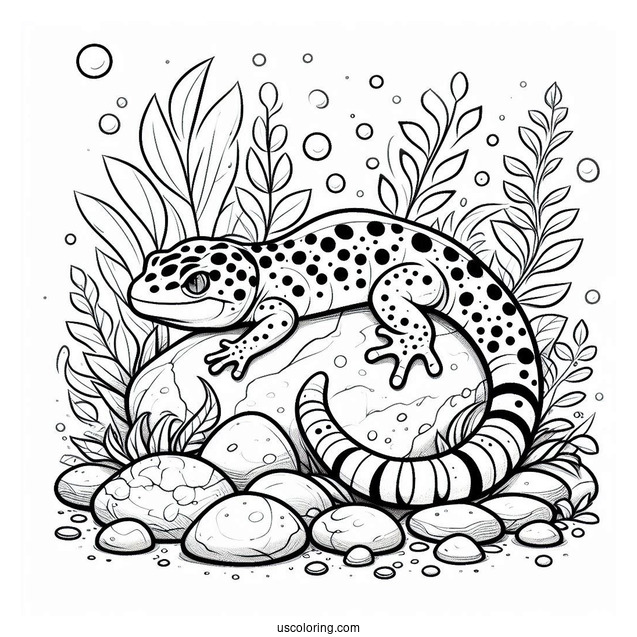 Leopard Gecko Lizard Coloring Page On Rocks