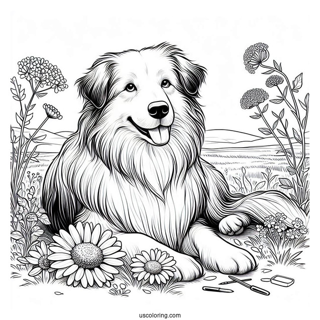 Sheepdog Resting In Field To Color