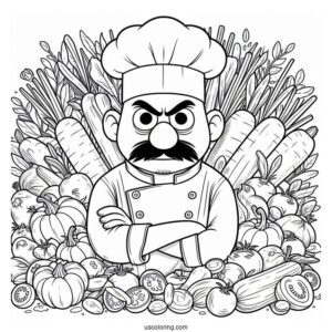 Ratatouille Coloring Page Of Angry Chef Skinner With Vegetable Background