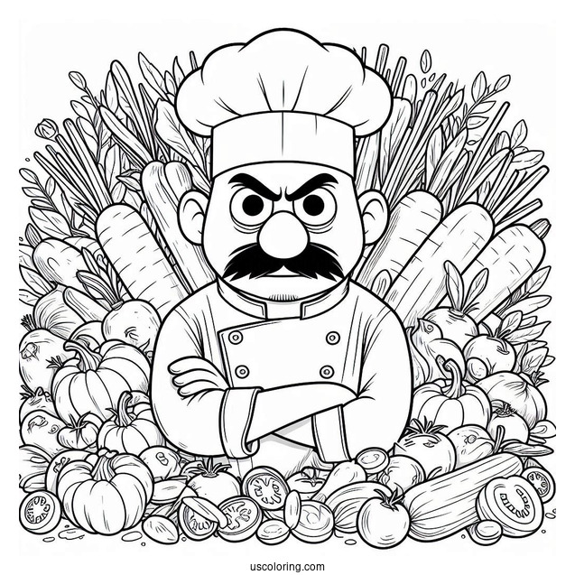 Ratatouille Coloring Page Of Angry Chef Skinner With Vegetable Background