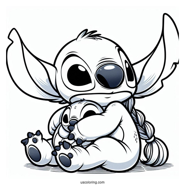 Stitch Cuddling Scrump Doll Coloring Page