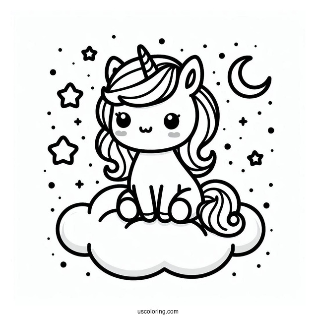 Chubby Little Unicorn Sitting On A Cloud Coloring Page