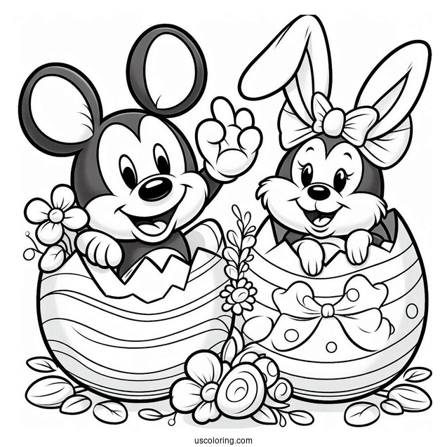 Mickey Mouse With Bunny Ears Popping Out Of Easter Egg
