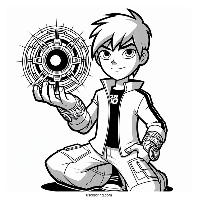 Ben 10 Coloring Page Of Young Ben Tennyson Holding Omnitrix