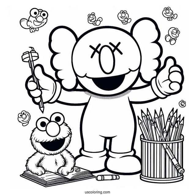 KAWS Coloring Page Elmo With Real Elmo