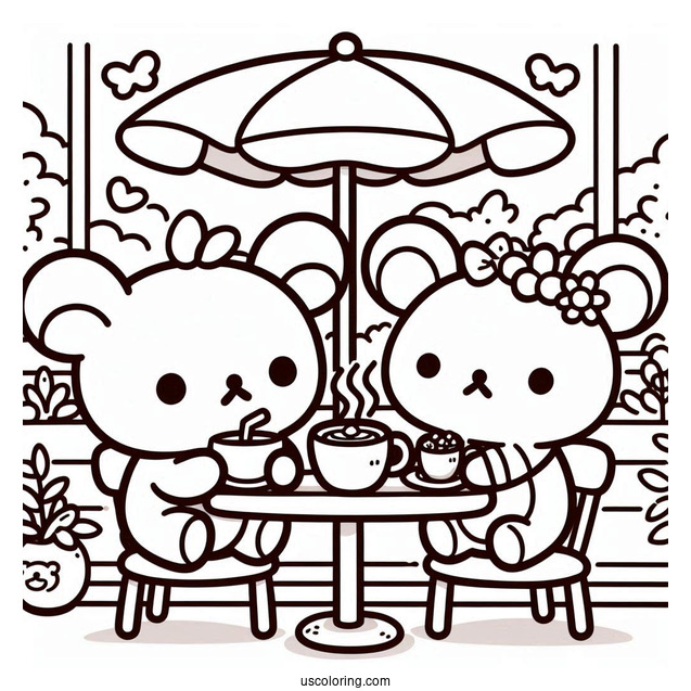 Rilakkuma Coloring Page Of Kiiroitori, And Rilakkuma In A Cafe