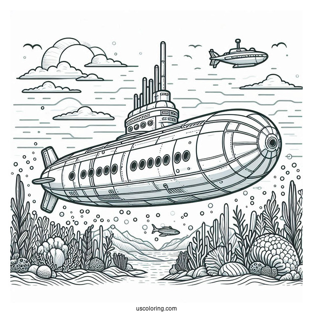Atlantis Submarine Coloring Page Above The Sea Floor