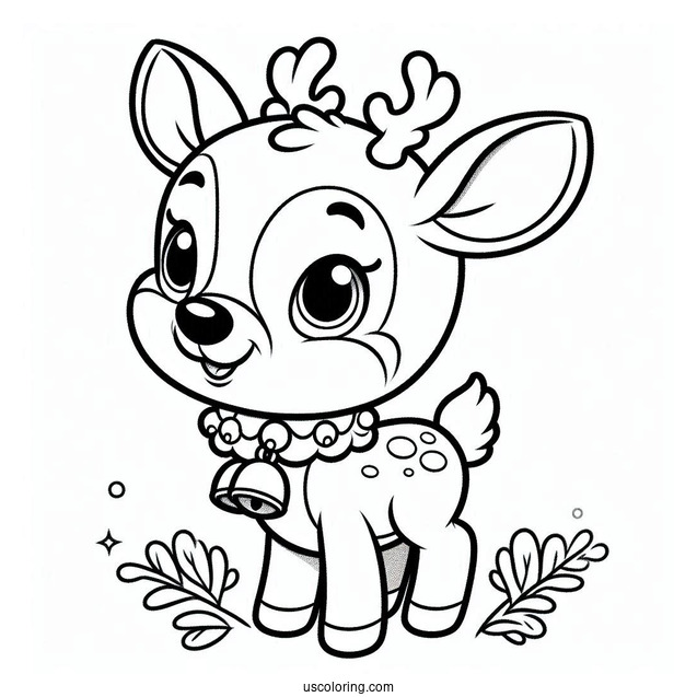 Rudolph Coloring Page Wearing Collar With Bells