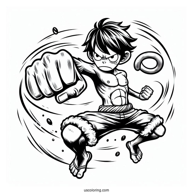 Monkey D. Luffy Coloring Page Punching The Air