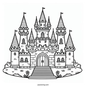 Outline Of Castle Coloring Page For Preschoolers