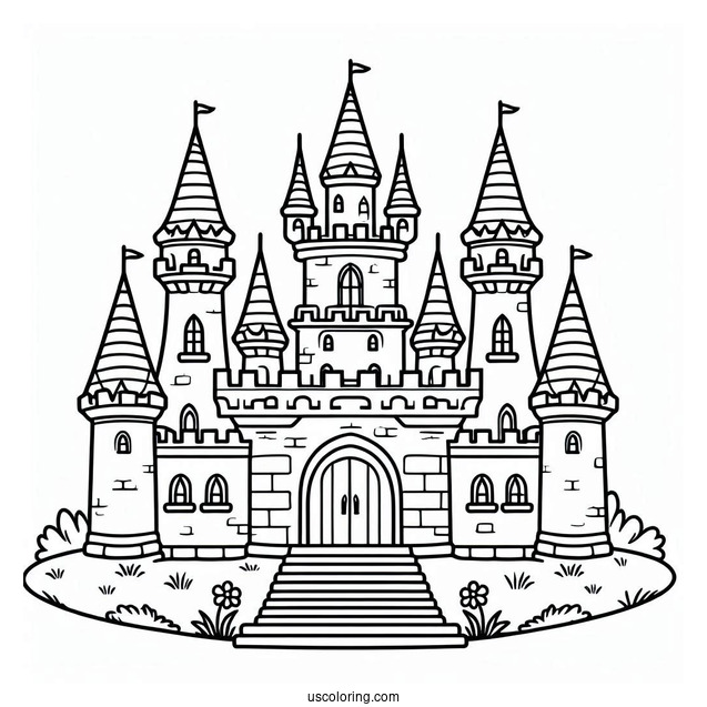 Outline Of Castle Coloring Page For Preschoolers