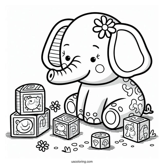 Emily The Elephant Playing With Wood Blocks