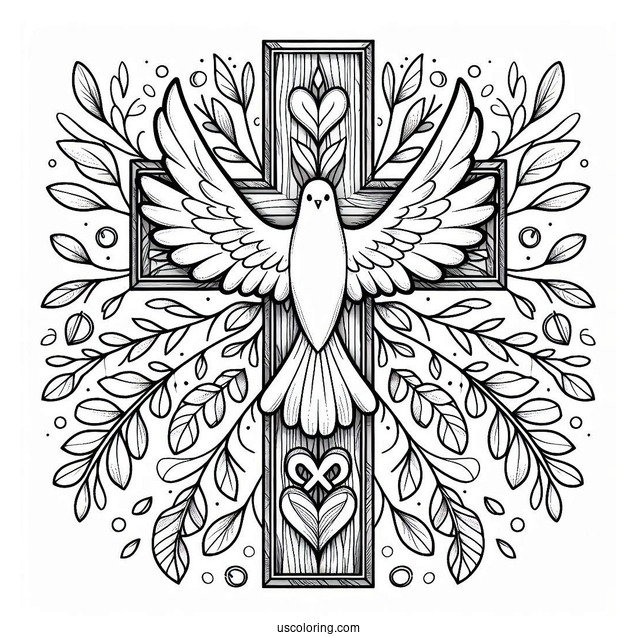 Wooden Cross With Peace Dove Coloring Sheet
