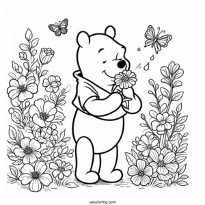 Winnie The Pooh Smelling Spring Coloring Page Flowers For Kids
