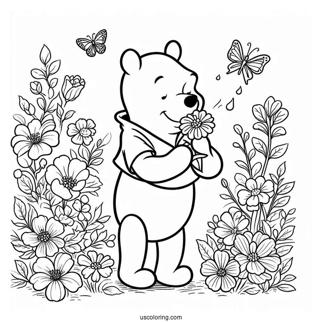 Winnie The Pooh Smelling Spring Coloring Page Flowers For Kids
