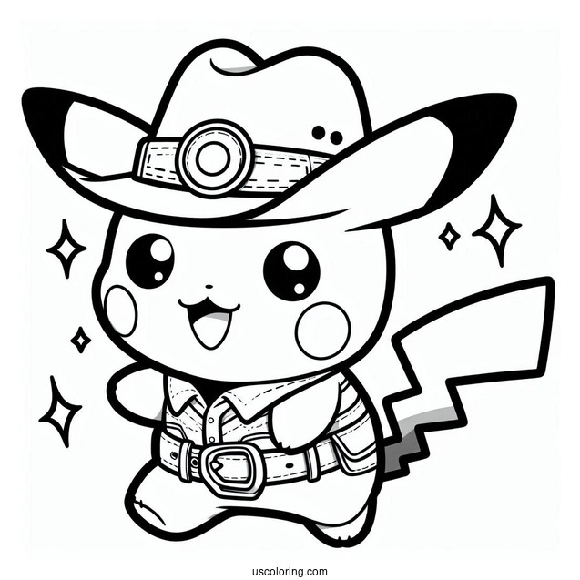 Kawaii Cowboy Coloring Page Pikachu For Kids