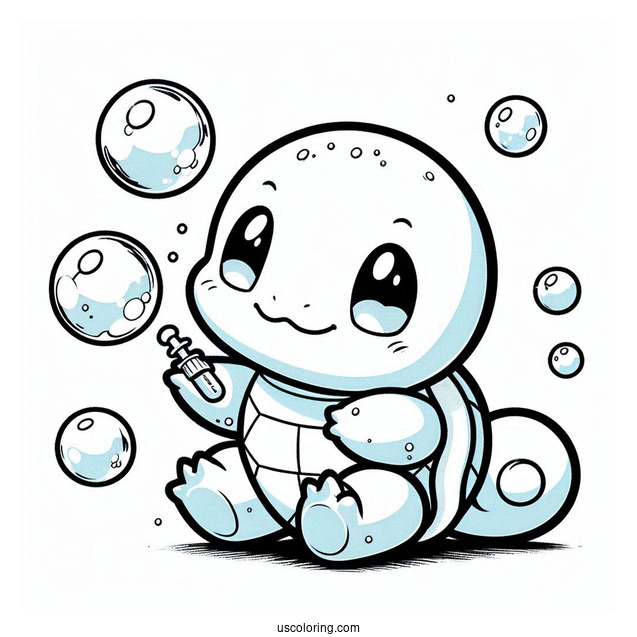 Squirtle Coloring Page Of Playing With Bubbles