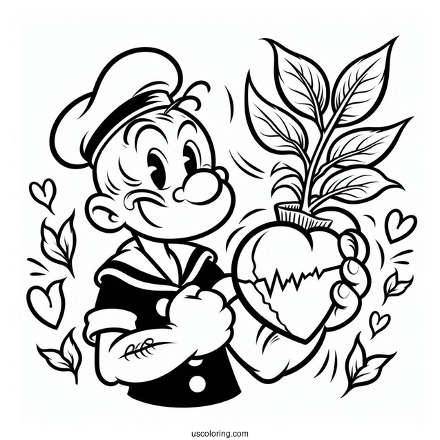 Popeye Coloring Page Of Olive Oyl With Heart Beating