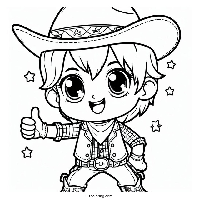 Cute Cowboy Coloring Page Giving A Thumbs Up For Preschoolers