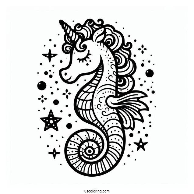 Unicorn Seahorse Coloring Page For Kids