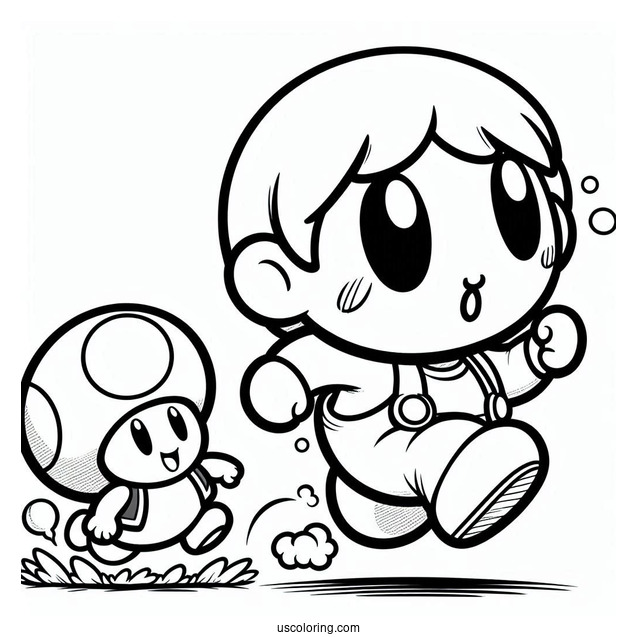 Shy Guy Coloring Page Running After Toad