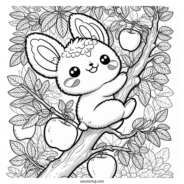 Pichu Coloring Page Climbing An Apple Tree