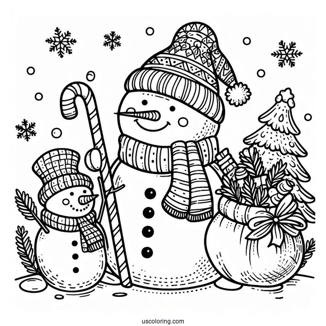 Simple To Color Snowman With Santas Coming