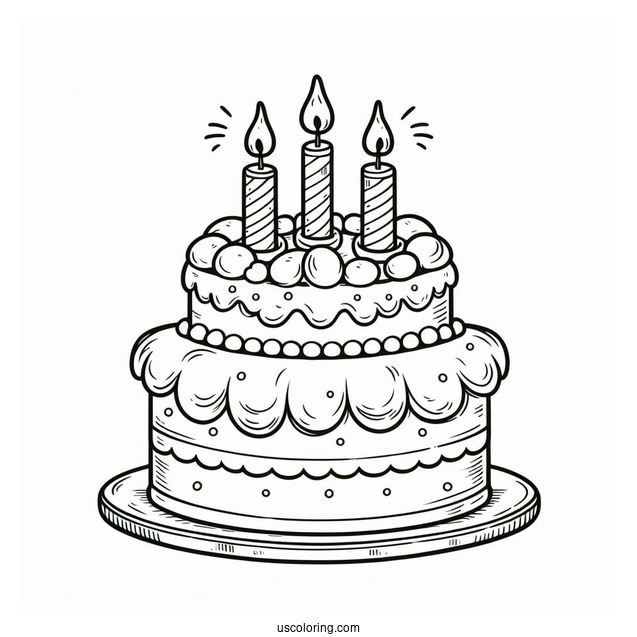 Cute Cartoon Birthday Cake With Candles On Top Coloring Sheet