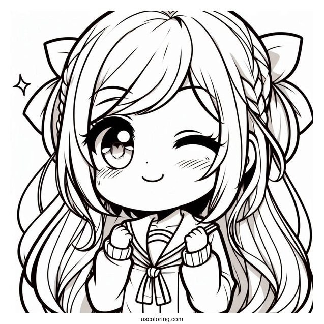 Winking Chibi Girl Coloring Page