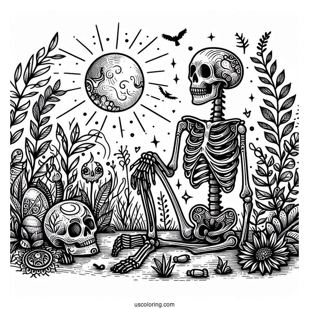 Detailed Skeleton Coloring Page In Nature