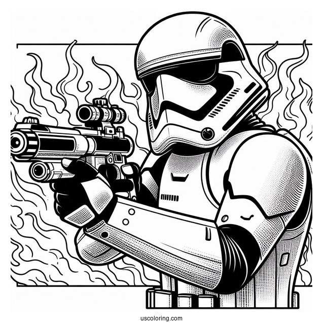 Easy Stormtrooper Coloring Page Shooting Blaster With Flames In The Background