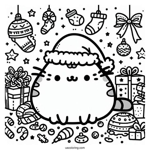 Pusheen Merry Christmas Coloring Page