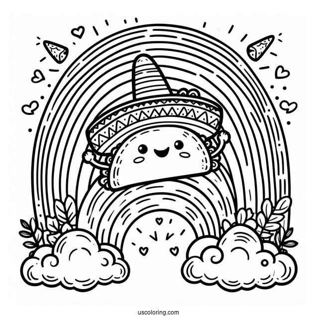 Taco With A Sombrero Climbing A Rainbow