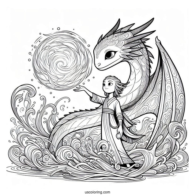 Raya And The Last Dragon Coloring Page Of Sisu Holding Magical Ball Of Water