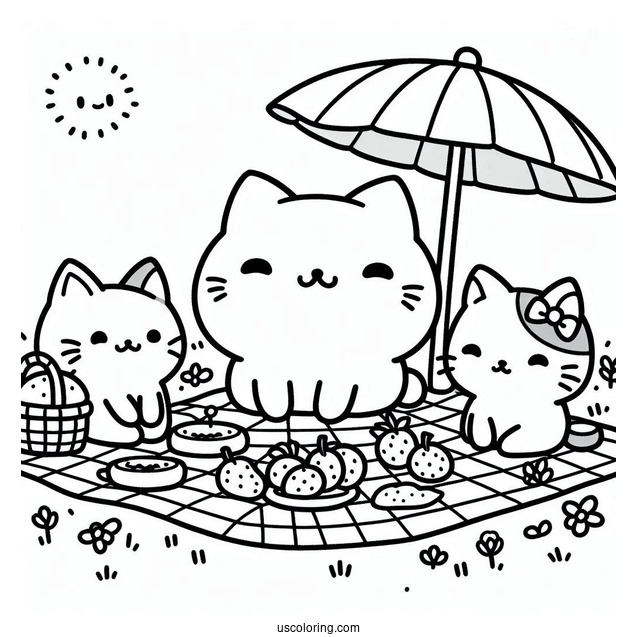 Sumikko Gurashi Coloring Page Of Neko Gattinosh Having Picnic With The Minnikos