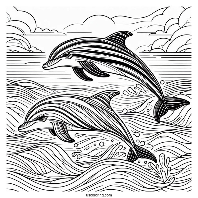 Two Striped Dolphins Swimming In Ocean
