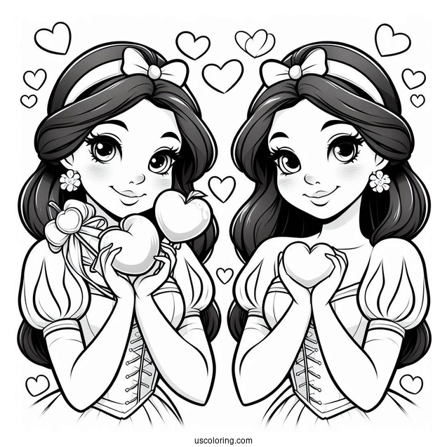 Stunning Snow White Coloring Pages With Love Hearts For Kids
