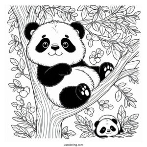 Baby Panda Resting In Tree To Color