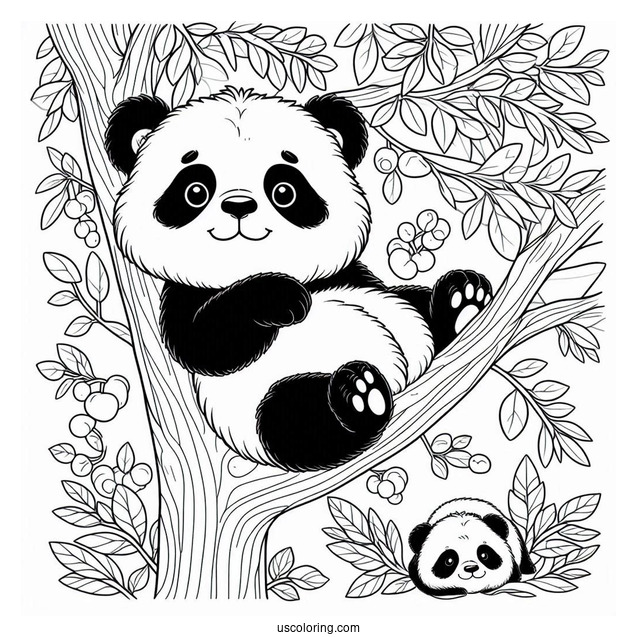 Baby Panda Resting In Tree To Color