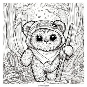 Ewok In The Forest Coloring Page