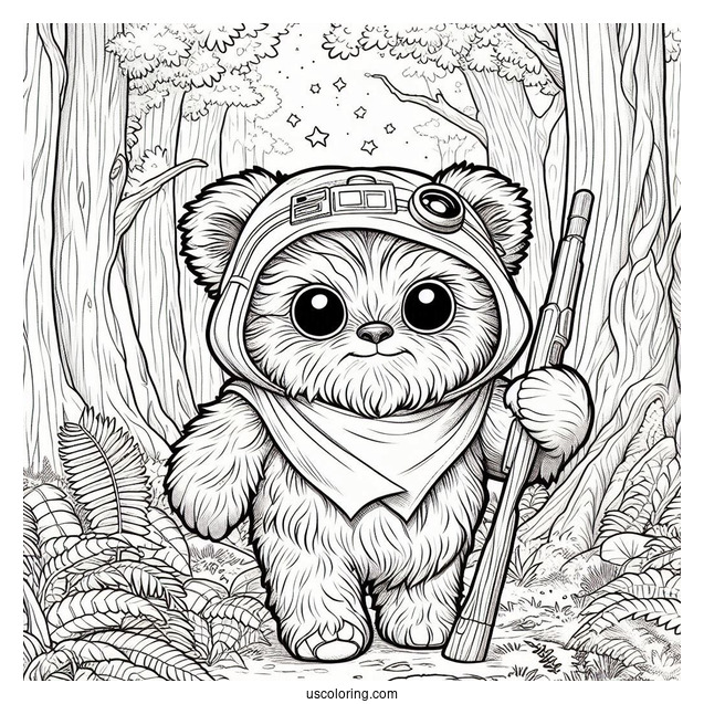 Ewok In The Forest Coloring Page