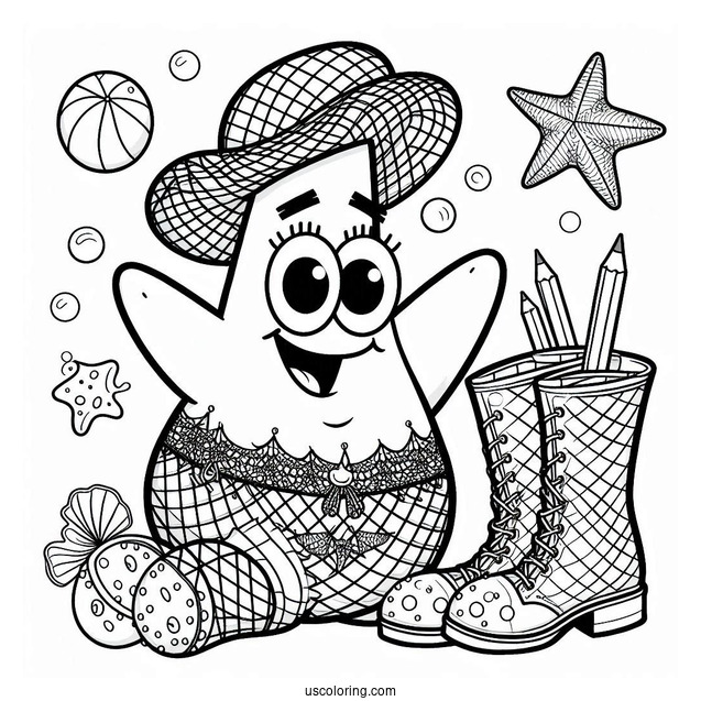 Patrick Star Coloring Page In Fishnet And Boots