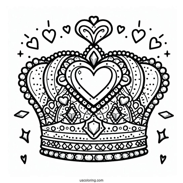 Pretty Crown Coloring Page With Heart Shaped Jewels For Kids