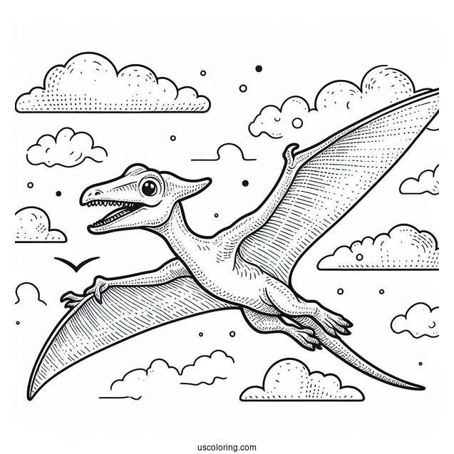 Small Pterodactyl Coloring Page Flying In The Sky