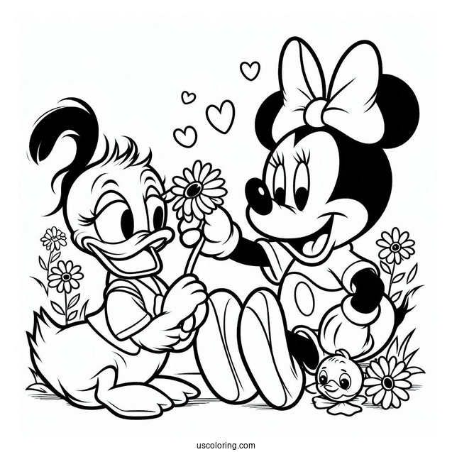 Daisy Duck And Minnie Mouse Petting Pluto Coloring Page