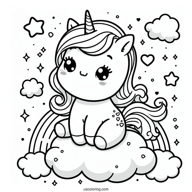 Beautiful Kawaii Unicorn On A Clouds